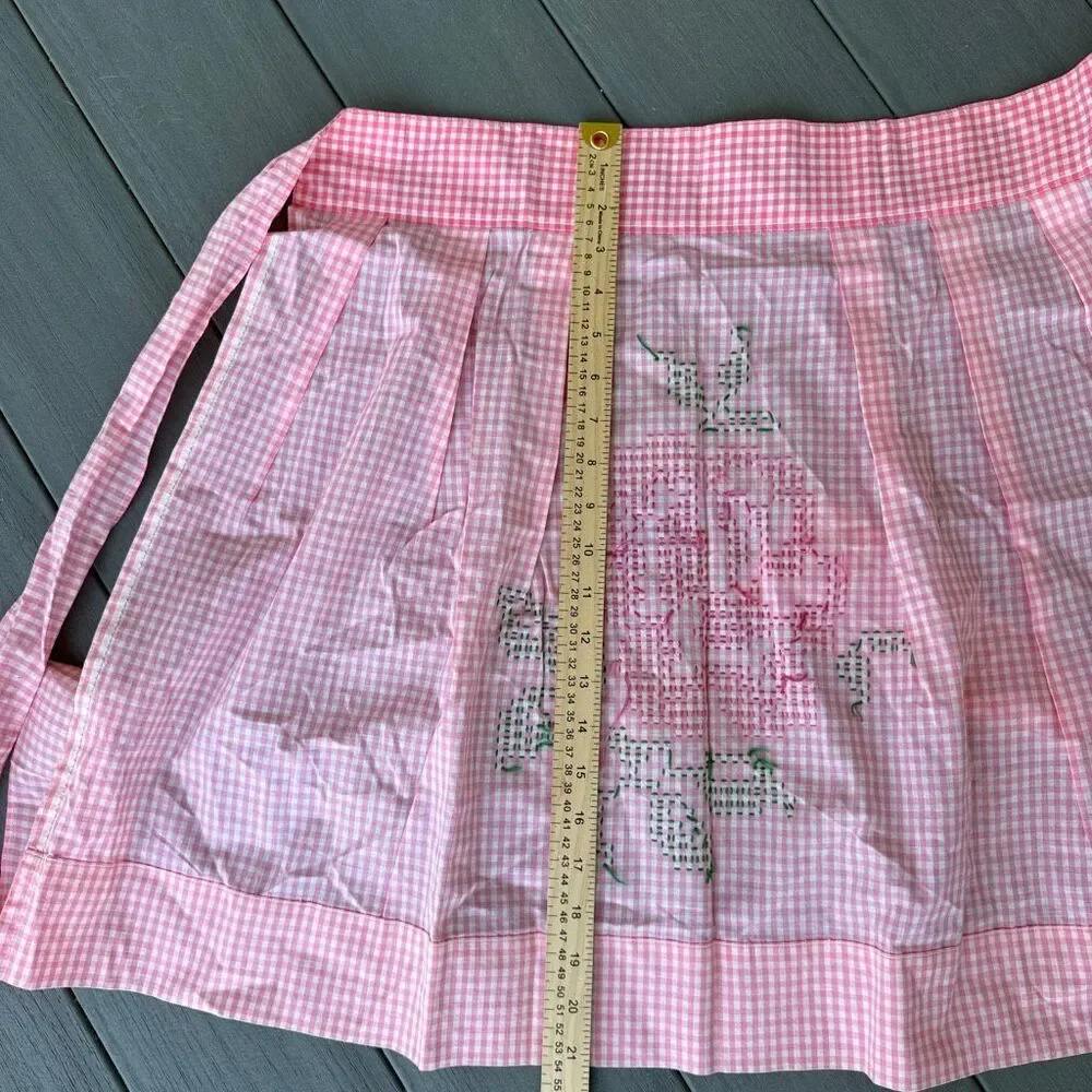 Vintage Ginham Pink and White Half Apron Rose Cross Stitch